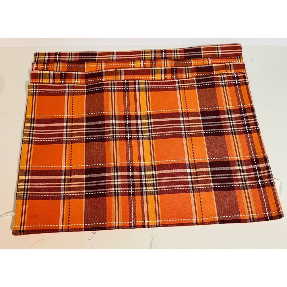 At Home Placemats Set of 4 Orange Plaid Excellent Harvest Fall Autumn Decor